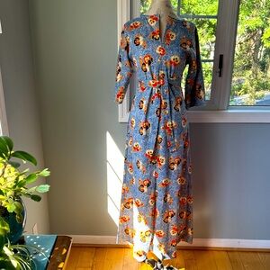 Vintage‎ floral poly maxi kaftan belted long dress handmade size small